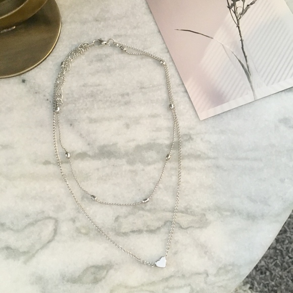 Silver Layered Heart Beaded Choker Necklace - Picture 2 of 5